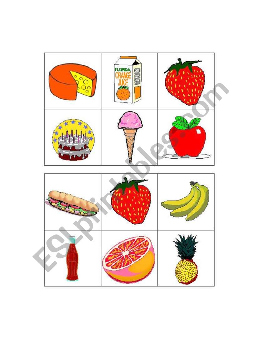 Food Bingo worksheet