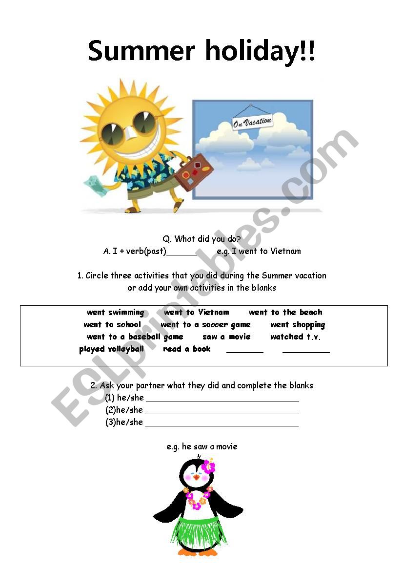 Summer Vacation!! worksheet