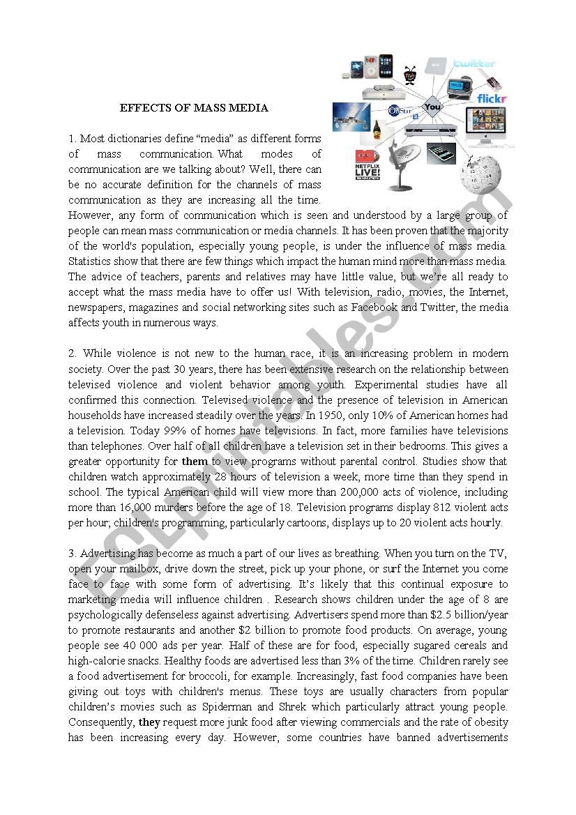 Effects of mass media worksheet Effects of mass media worksheet