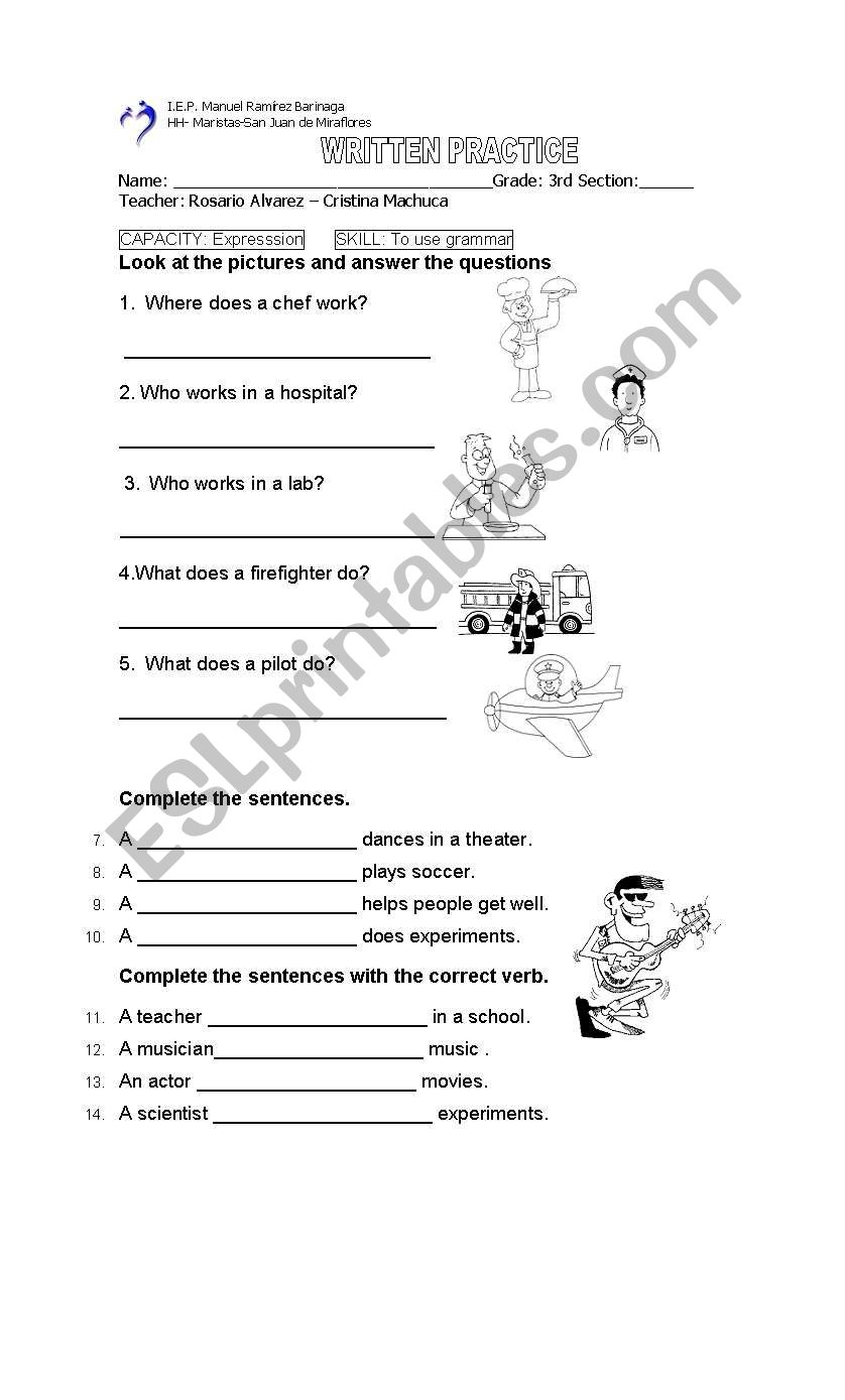 Occupations and action work worksheet