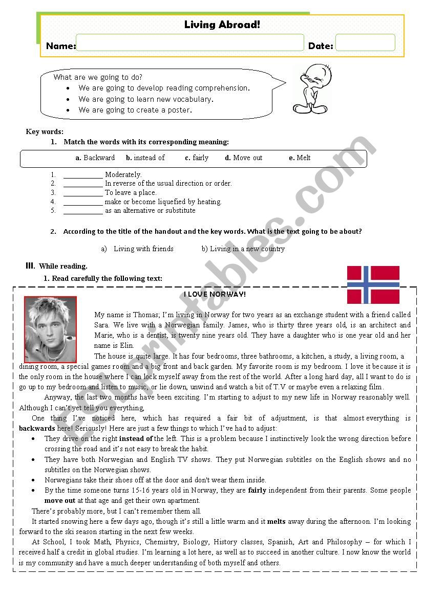 Living Abroad worksheet