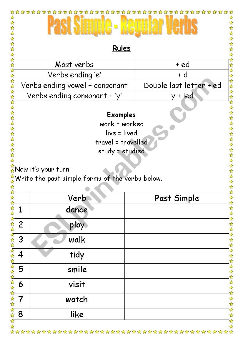 Past Simple Regular Verbs worksheet