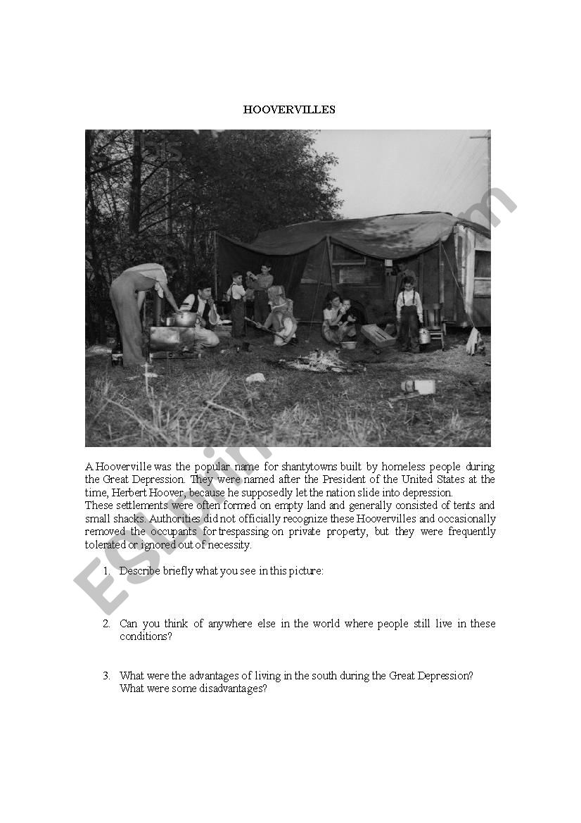 The Great Depression Intro  worksheet