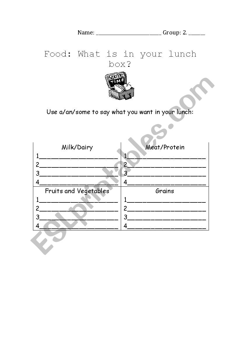 a/an/some and food groups - ESL worksheet by cailine