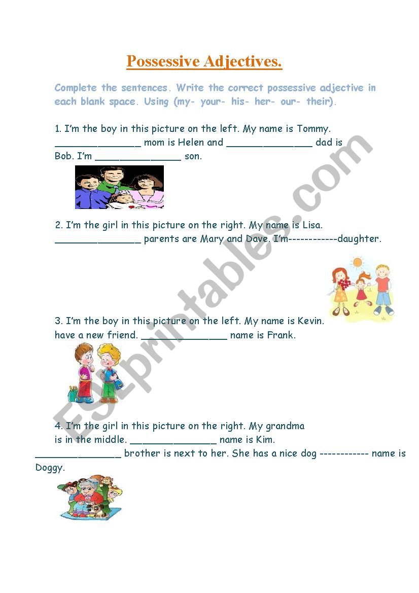 possessive adjectives worksheet