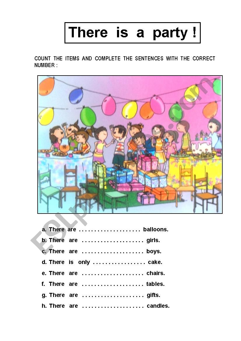 There is a party ! worksheet