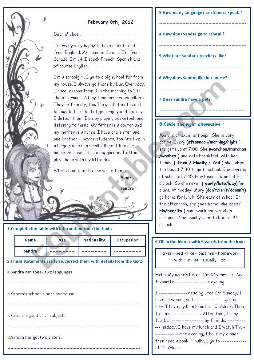 a letter to a penpal  worksheet