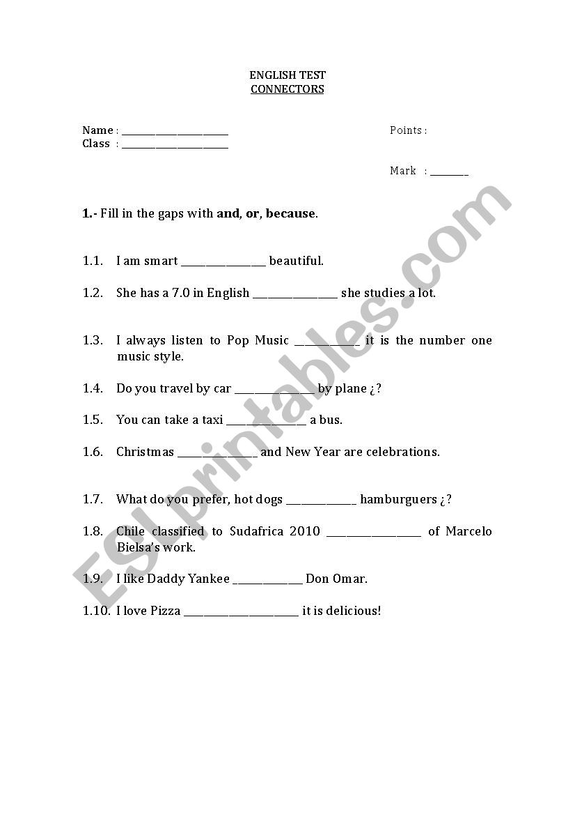 Connectors  worksheet