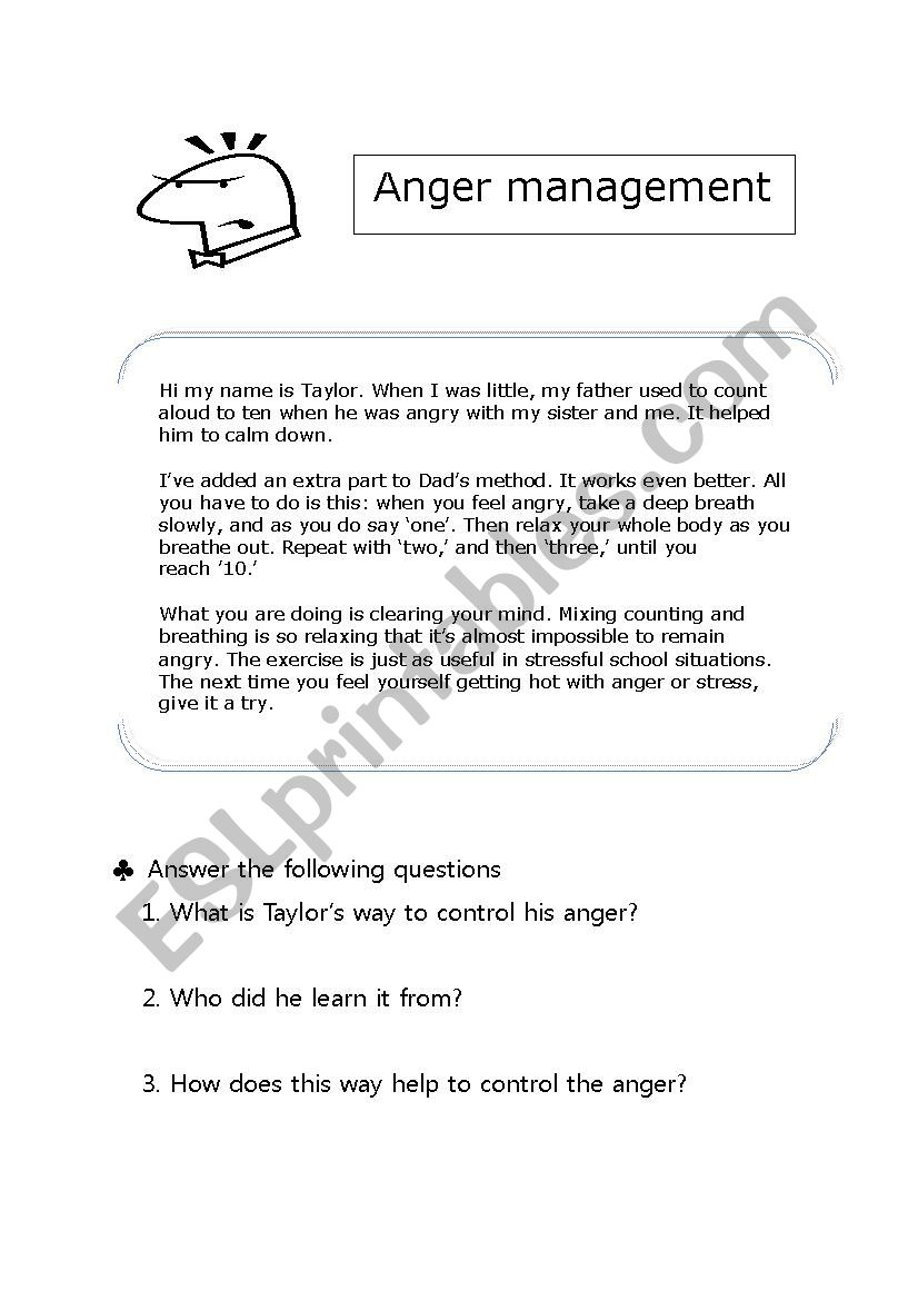 Anger management worksheet