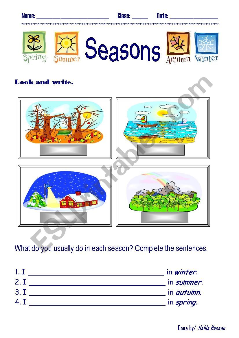 Seasons worksheet