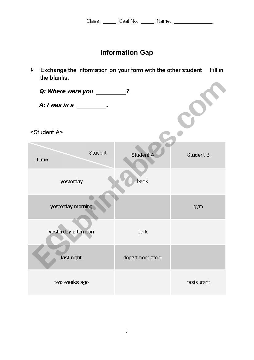 Information gap worksheet