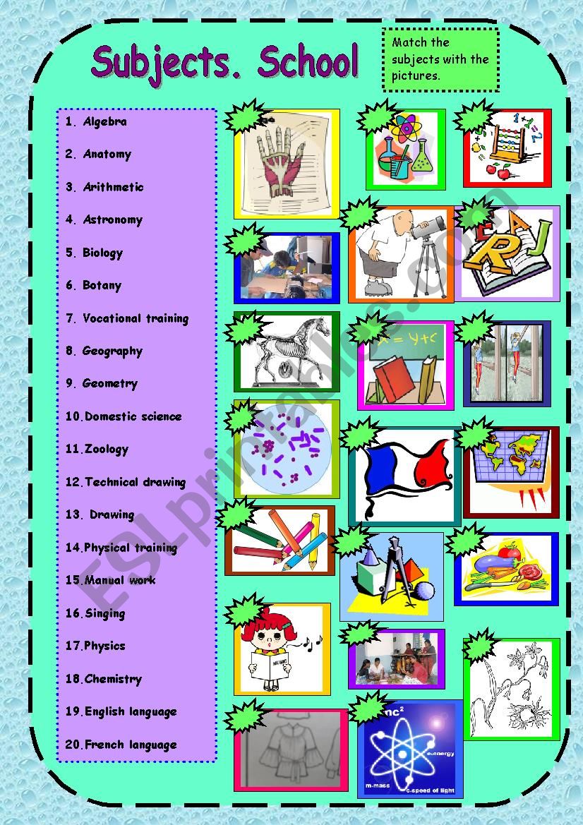 Match the subject. School subjects упражнения. School subjects Worksheets. Worksheets: School, School subjects. Name a School subject.