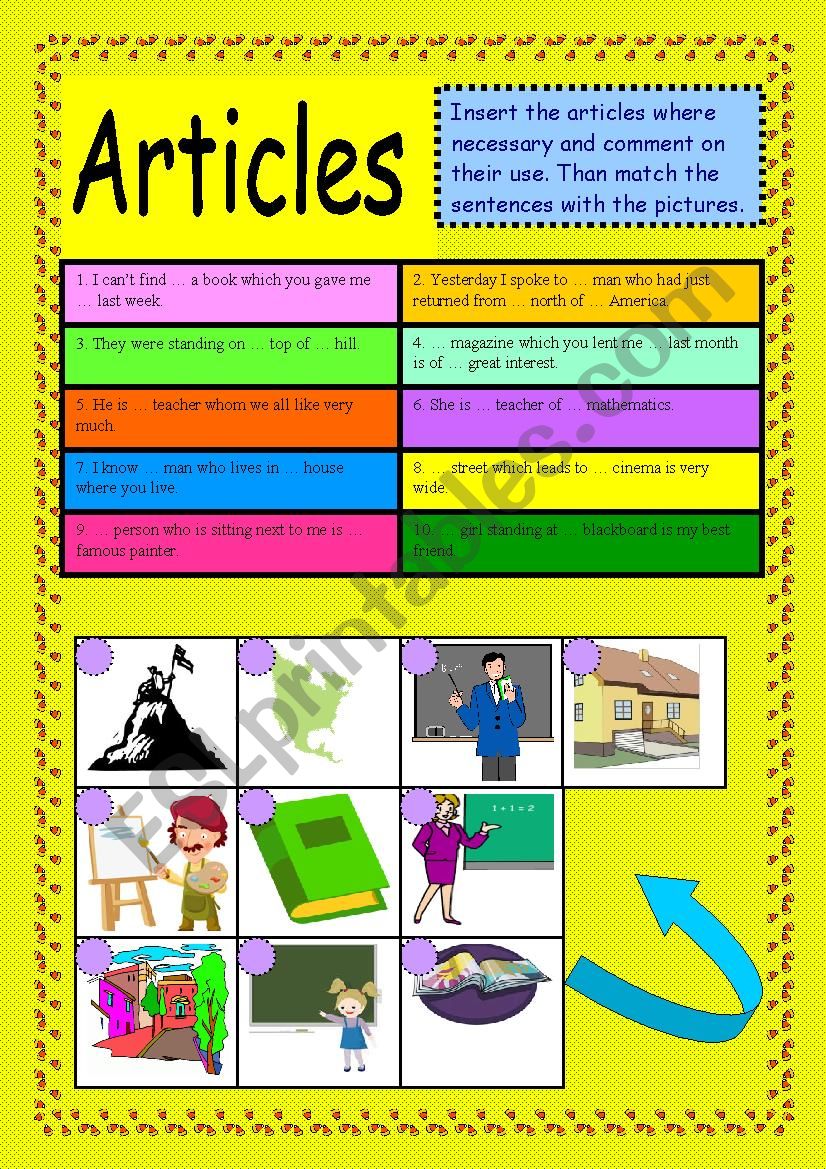 Articles worksheet