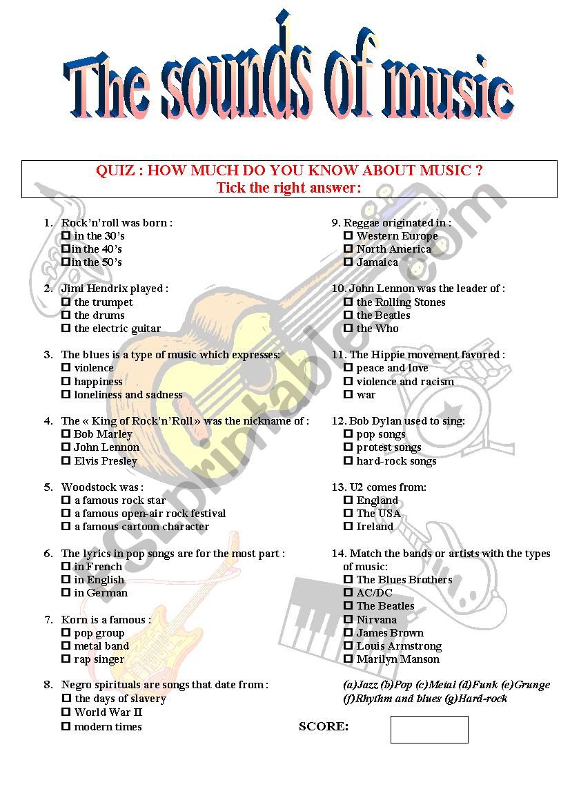 From rock to pop worksheet