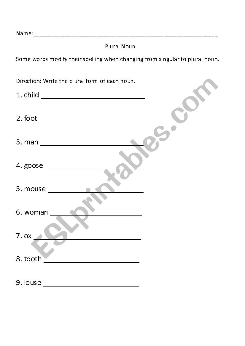 Plural Nouns worksheet