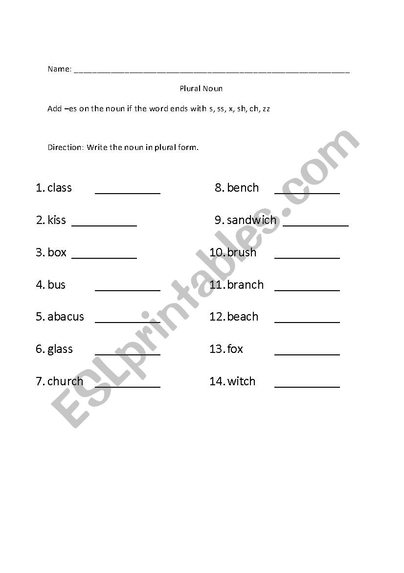 Plural Nouns worksheet