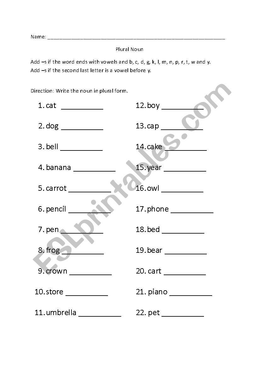 Plural Nouns worksheet