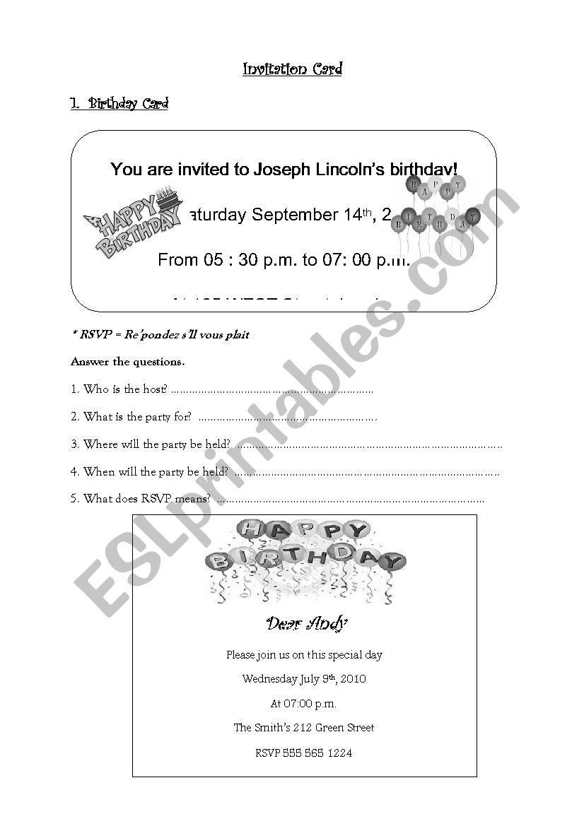 Invitation Card worksheet