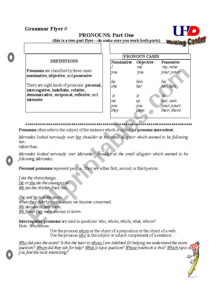 Pronouns worksheet