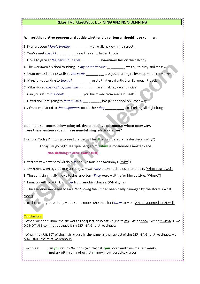 Relative Clauses: Defining & Non-Defining