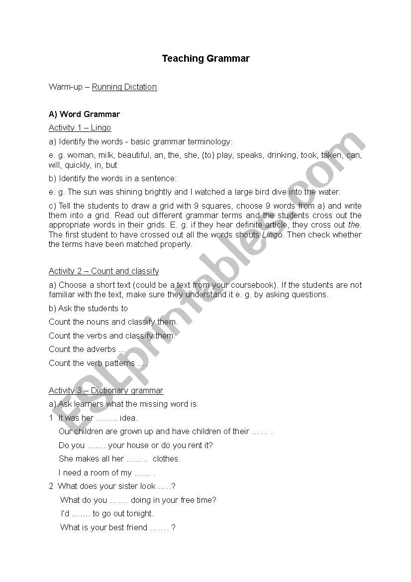 Grammar activities worksheet