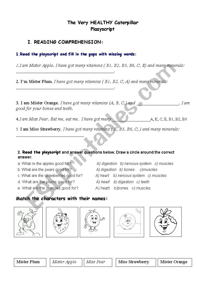 The Very HEALTHY Caterpillar worksheet