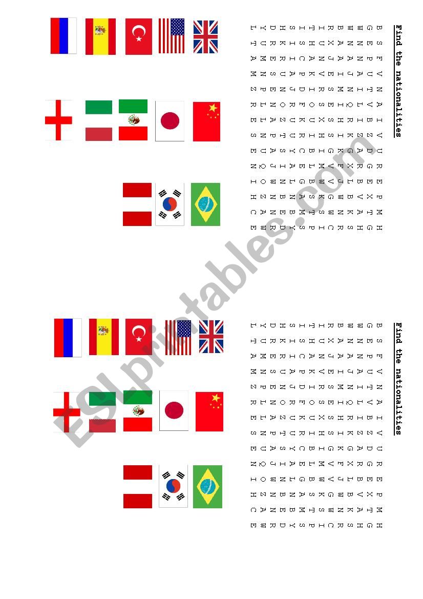 Nationality worksheet