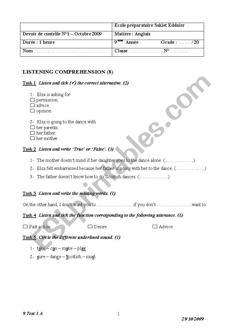 9 form test worksheet