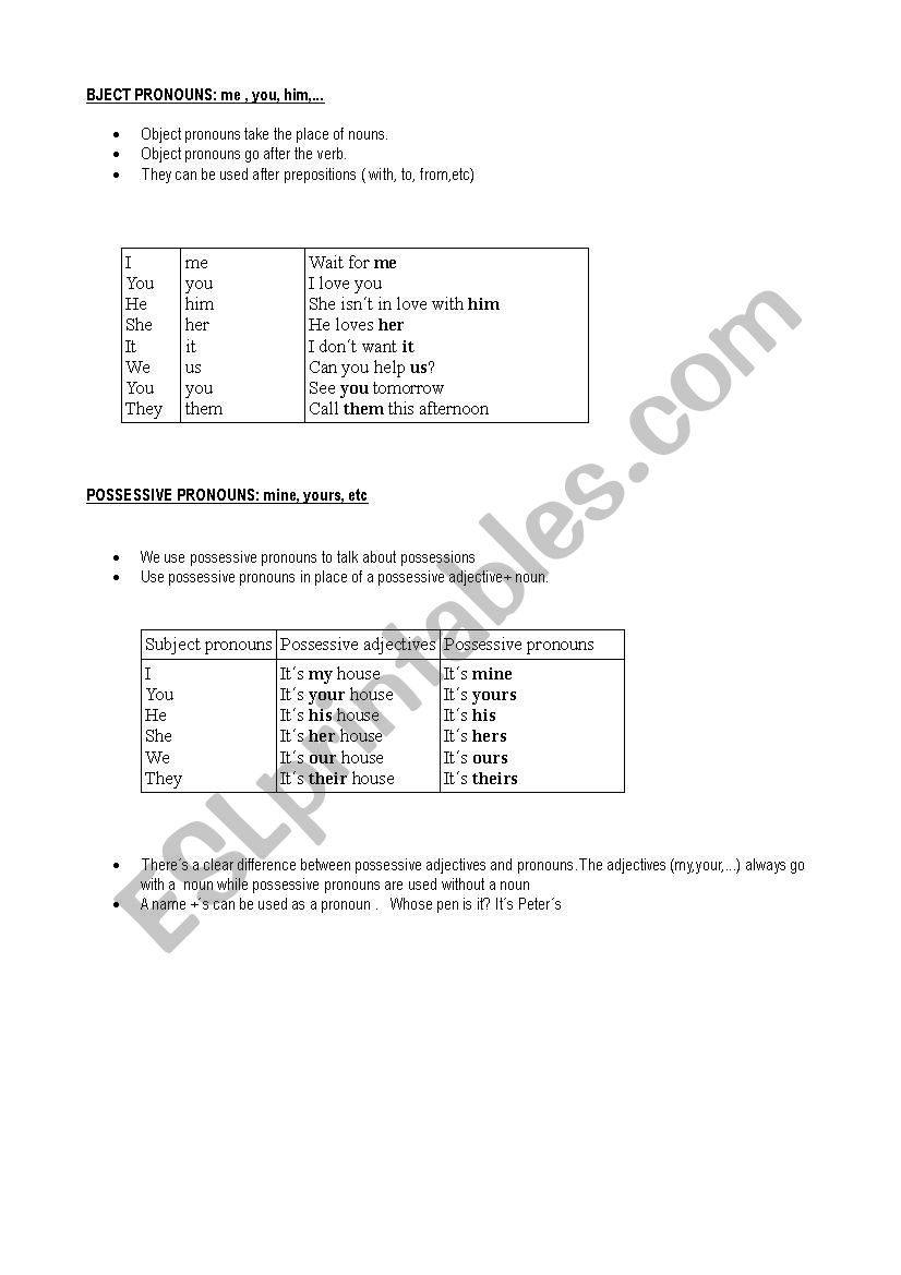 PRONOUNS worksheet