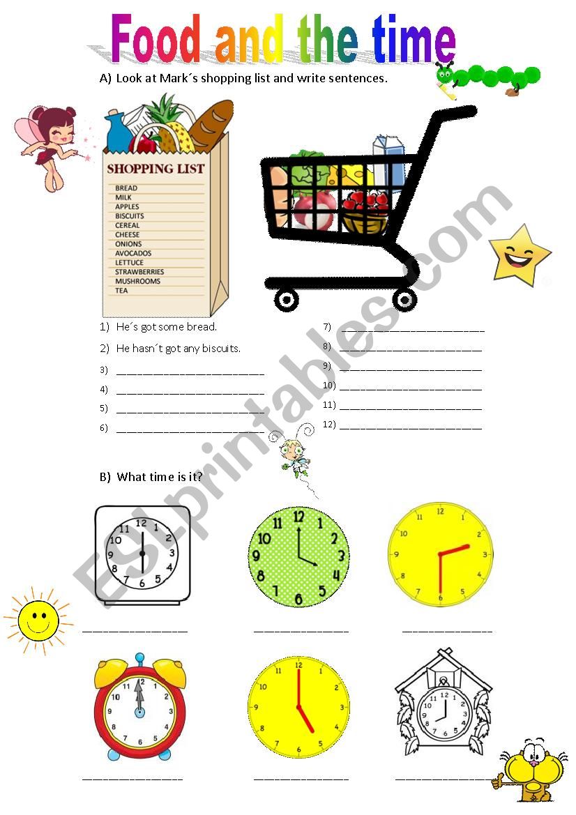 The food and the time worksheet
