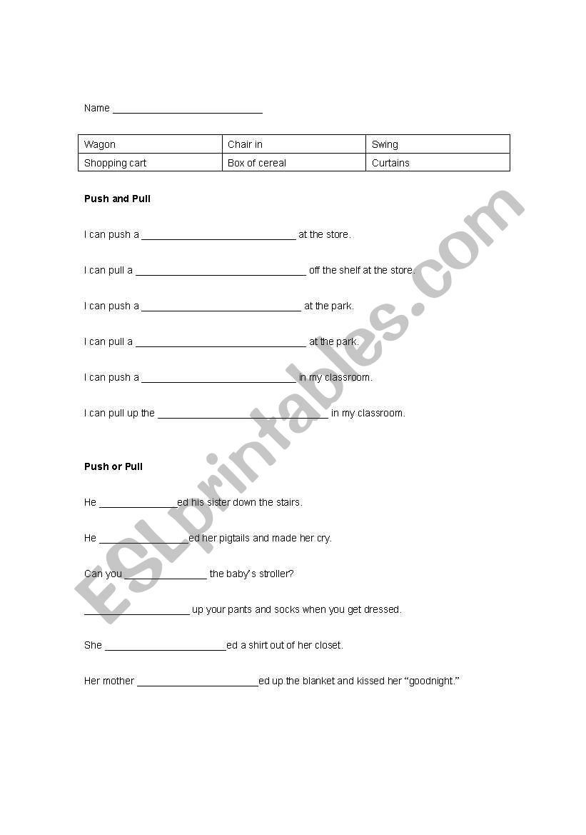 push or pull? worksheet