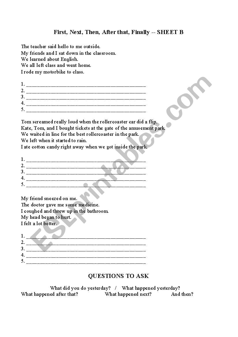 Past Simple Sequences Part B worksheet