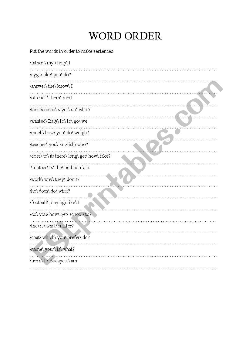 WORD ORDER worksheet