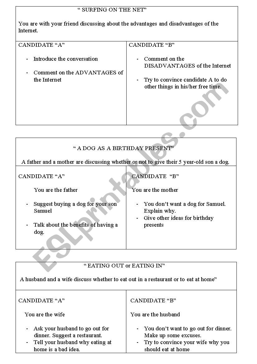 SPEAKING TEST INTERMEDIATE IN PAIRS 