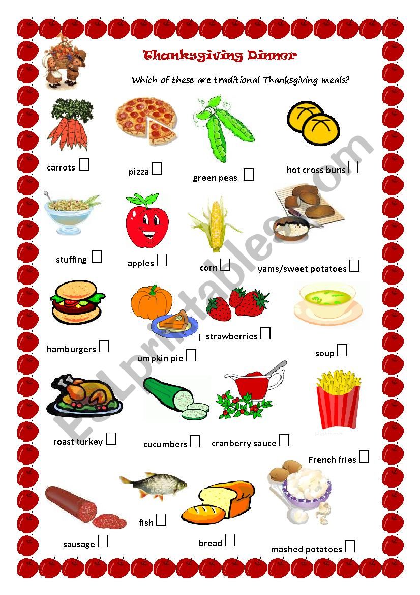 Thanksgiving Dinner worksheet