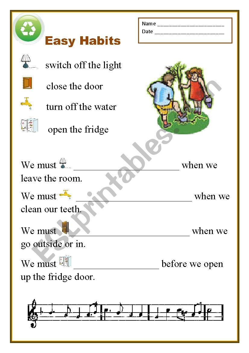 Easy Habits worksheet