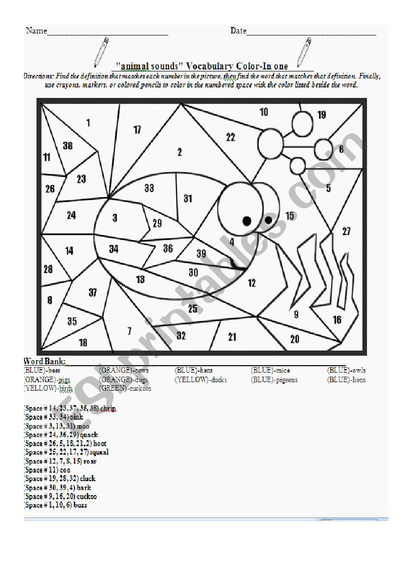 Animal Sounds  Color by number