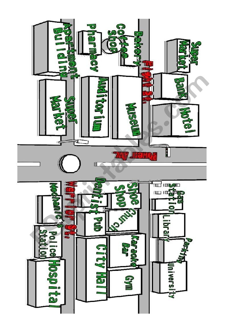 Map for directions worksheet