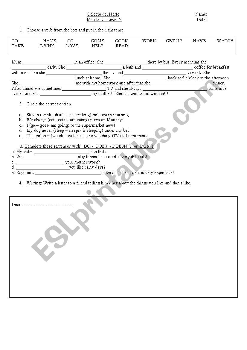 Simple Present Worksheet worksheet