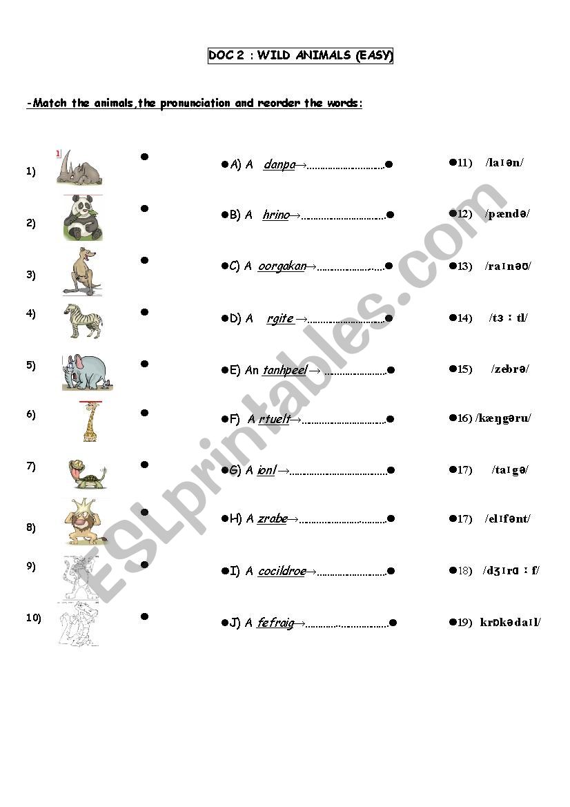 wild animals part 1 worksheet