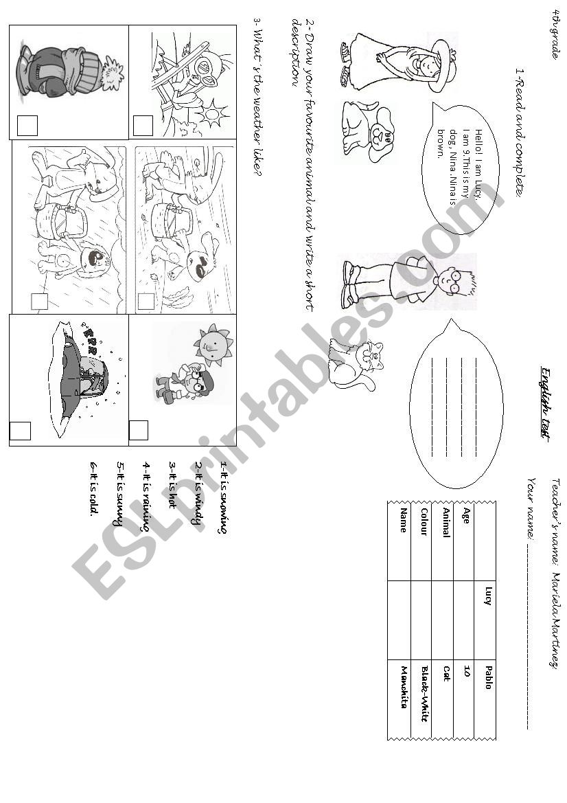  weather conditions pets and worksheet