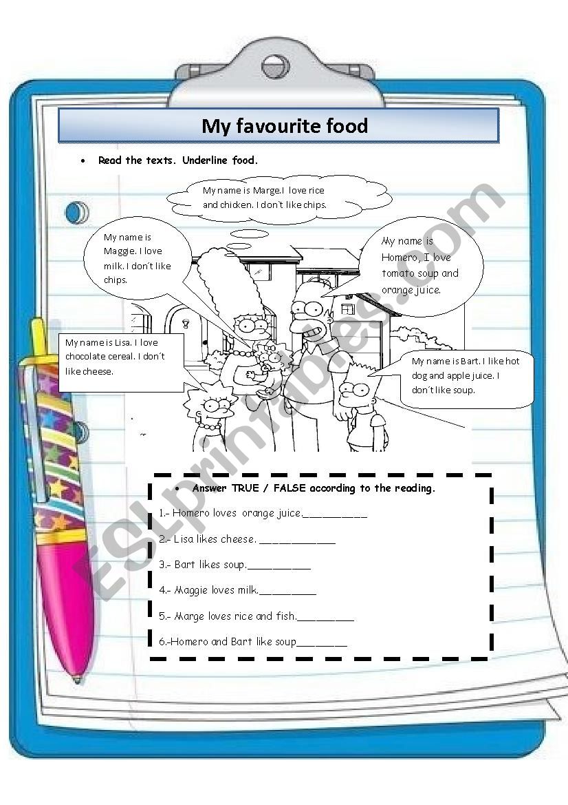 The Simpsons favourite food worksheet