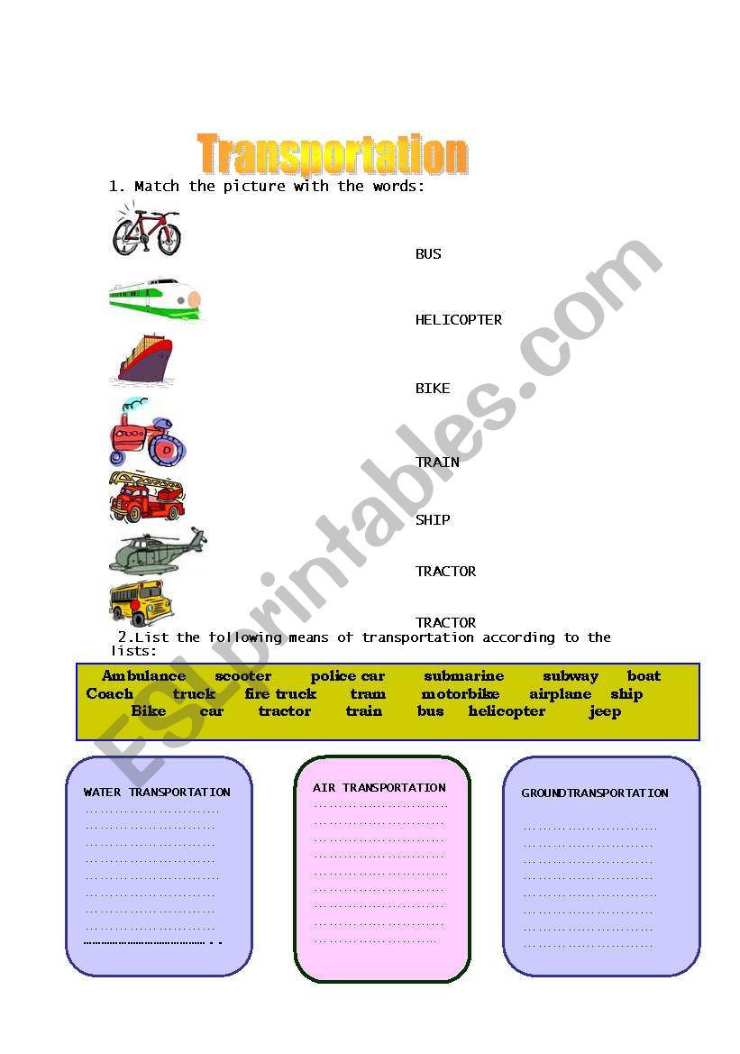 Transportation 2/2 worksheet