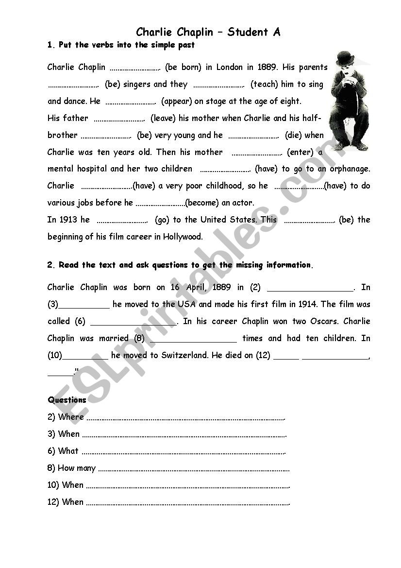 Charlie ChaplinÂ´s Biography worksheet