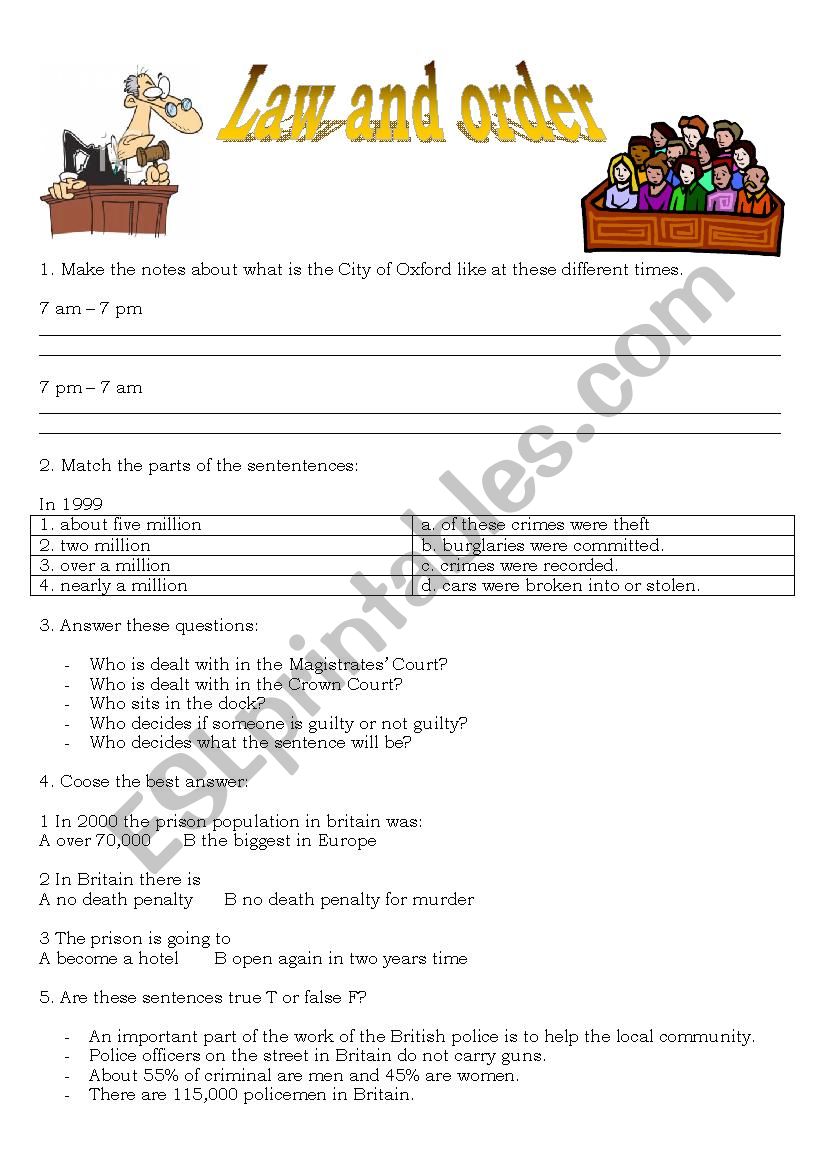 Law and order worksheet