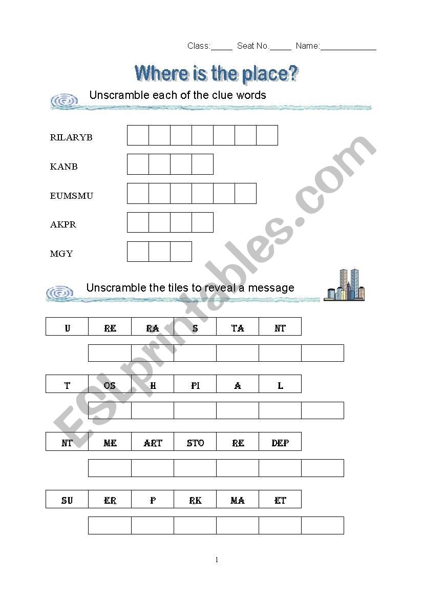 Where is the place? worksheet
