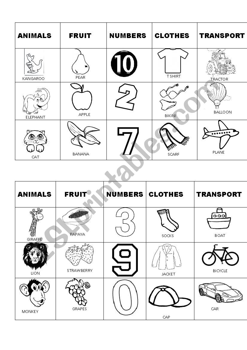 VOCABULARY BINGO 1 OF 8 worksheet