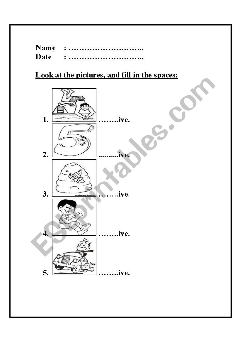 -ive family worksheet