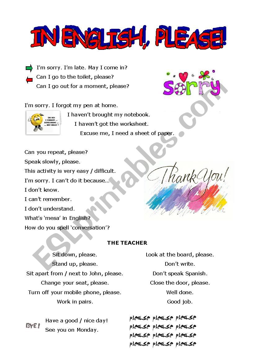 In English, please! worksheet