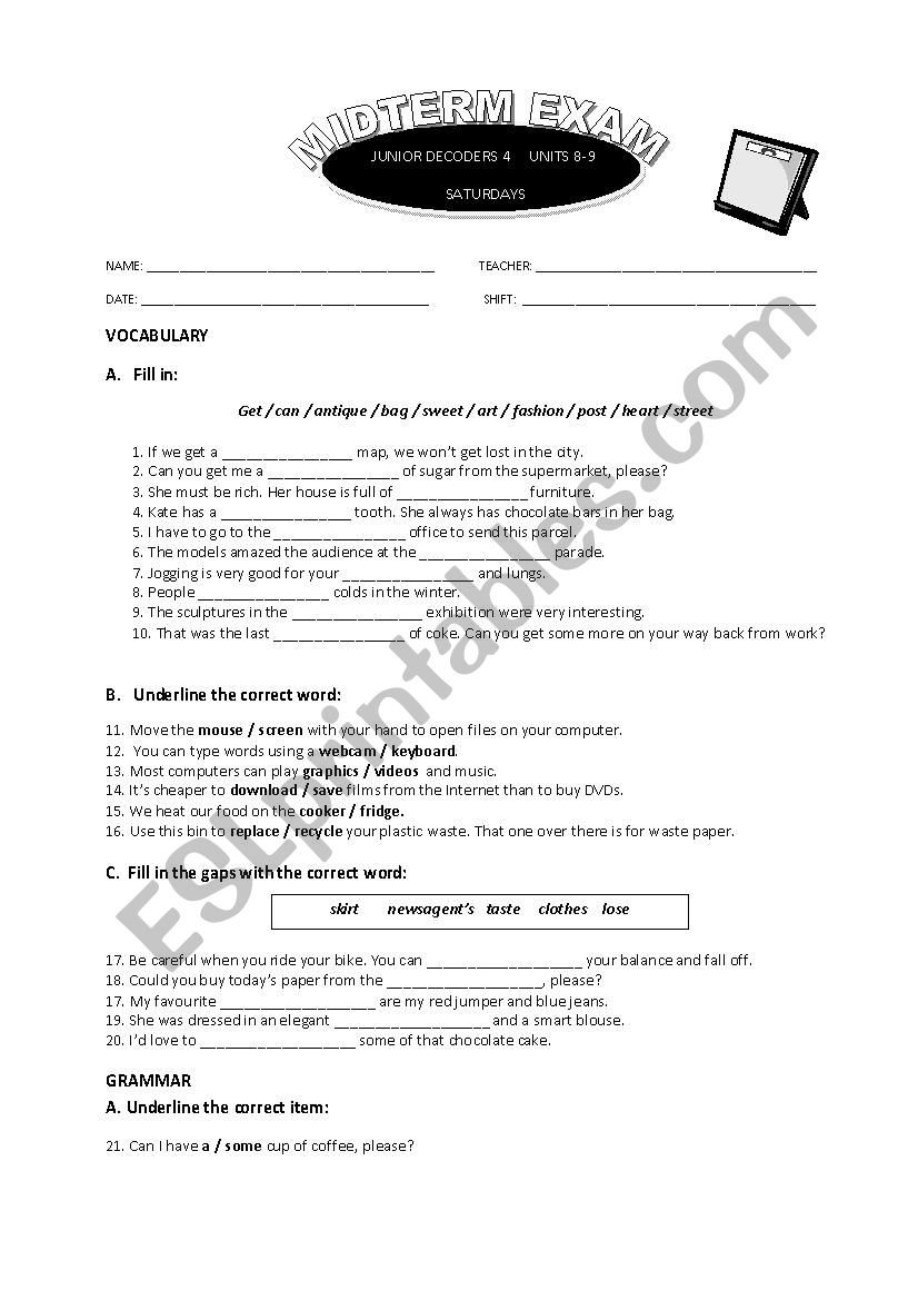 Exam for Junior Decoders worksheet